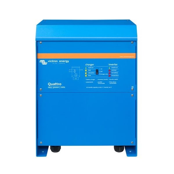 Victron Energy Power Inverter, Pure Sine Wave, 10,000 W Peak, 5,000 W Continuous, 2 Outlets - QUA245023110