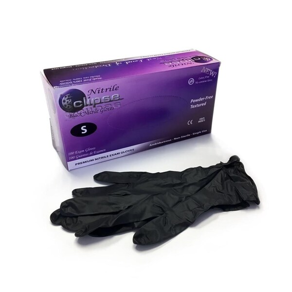 Aoss Medical Supply Eclipse, Guantes Desechables de Nitrilo, Nitrilo, M, Paquete de 100, Negro - 104-7-BX