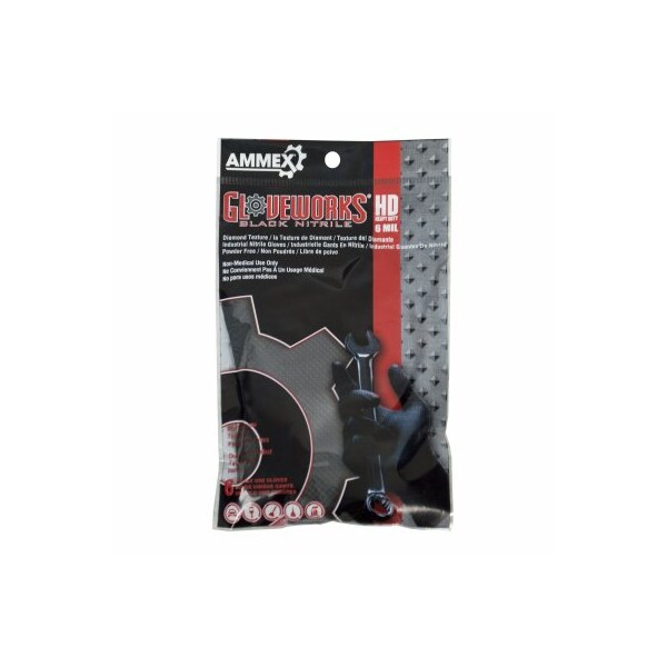 Guantes Desechables de Nitrilo Ammex, Palma de 6 milésimas, Nitrilo, Sin Polvo, Talla Única, Negro - GWHD6PKBLK