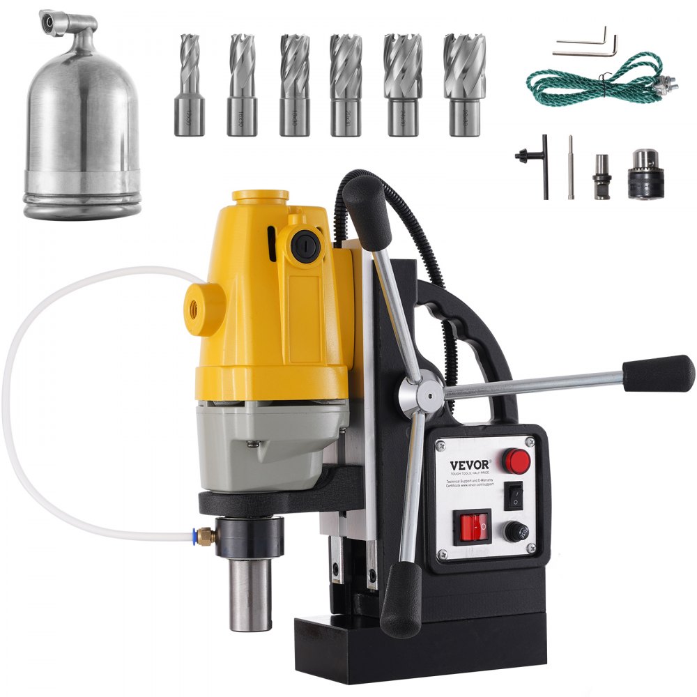 VEVOR 1100W Magnetic Drill Press with 1-1/2 Inch (40mm) Boring Diameter MD40 Magnetic Drill Press Machine 2810 LBS Magnetic Force Magnetic Drilling System 670 RPM with 6 Pcs HSS Annular Cutter Kit - MD40CLZJZT6JT0001V1