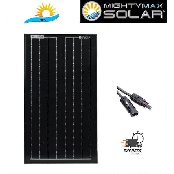 Mighty Max Battery Monocrystalline Solar Panel, 30 W, 12V - MAX3532520