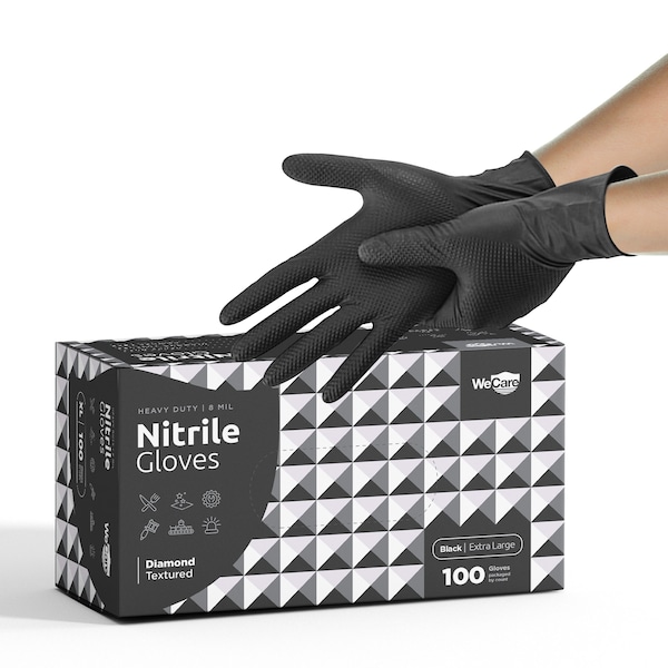 Guantes desechables de nitrilo Wecare, 8 mil de palma, nitrilo, sin polvo, XL, paquete de 100, negro - WMN100243
