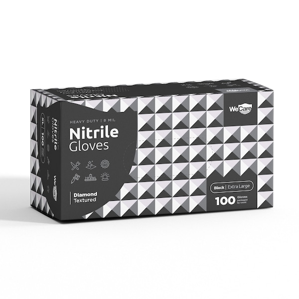 Guantes desechables de nitrilo Wecare, 8 mil de palma, nitrilo, sin polvo, XL, paquete de 100, negro - WMN100243