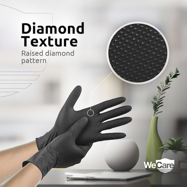 Guantes desechables de nitrilo Wecare, 8 mil de palma, nitrilo, sin polvo, XL, paquete de 100, negro - WMN100243