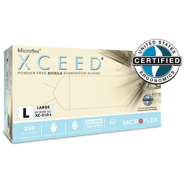 Ansell XCEED XC-310, Guantes desechables, 2.8 mil de palma, Nitrilo, Sin talco, L (9), 250 piezas, Azul - XC-310