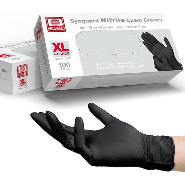Guantes desechables de nitrilo básicos, 5 mil en la palma, nitrilo, sin polvo, XL, 1000 piezas, negro - Blk5NitrileXLC