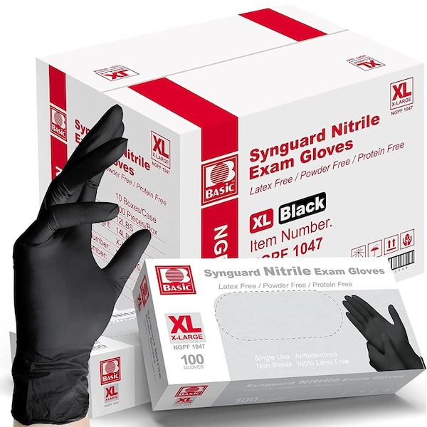 Guantes desechables de nitrilo básicos, 5 mil en la palma, nitrilo, sin polvo, XL, 1000 piezas, negro - Blk5NitrileXLC
