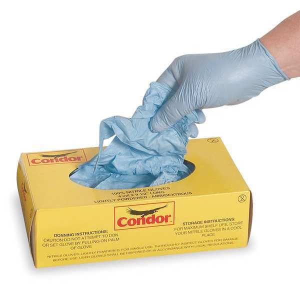 Guantes desechables Condor, 4.5 mil de grosor en la palma, de nitrilo, con polvo, talla grande (9), paquete de 100, color azul - 2XMA4