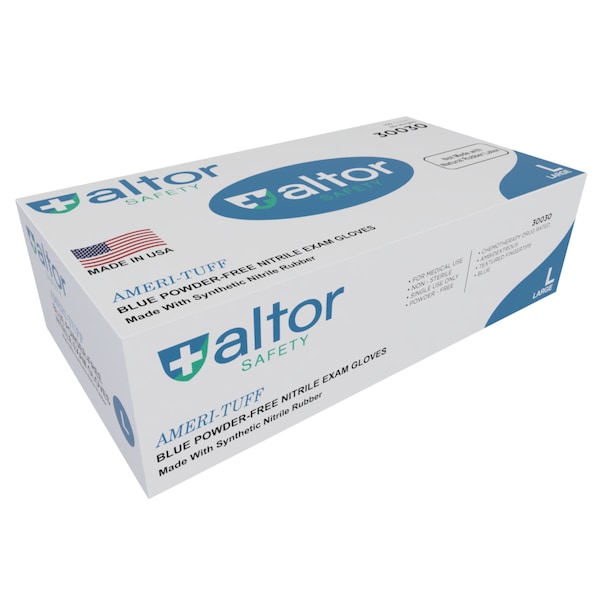 Guantes desechables de nitrilo Altor Safety, 6 mil de grosor en la palma, nitrilo, sin polvo, talla L, paquete de 100, color azul - 30030