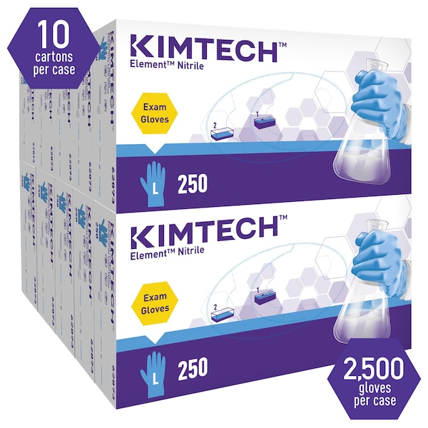 Kimtech Element, Guantes de Examen de Nitrilo, 3.2 mil Palma, Nitrilo, Sin Polvo, L, 250 piezas, Azul - 62873