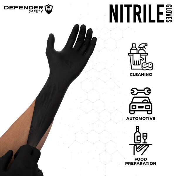 Defender Safety DSG-BNS-01, Guantes desechables de nitrilo, 4 mil de espesor, Nitrilo, sin polvo, talla L, paquete de 100, color negro - DSG-BNS-01-L