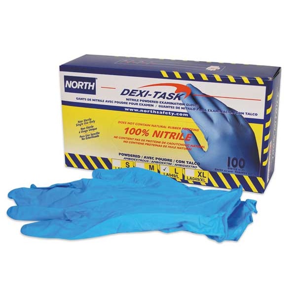 Honeywell North Dexi-Task, Guantes de un solo uso grado examen Dexi-Task, Palma de 5 mil, Nitrilo, con Polvo, Talla 7, Paquete de 100, Azules - LA049/S.