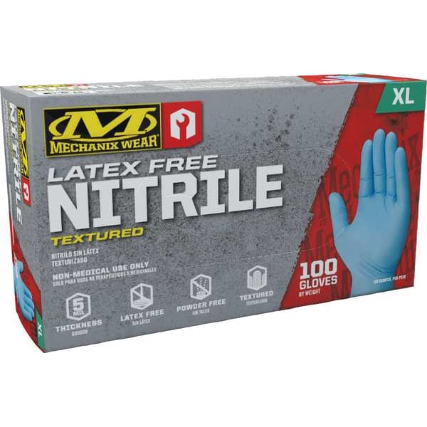Mecánico de Uso D12, Guantes Desechables, 5 mil de Palma, Nitrilo, Sin Polvo, M (9), Paquete de 100, Azul - D12-03-009-100