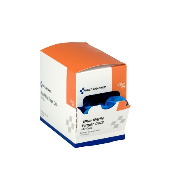 Protectores de dedo de primeros auxilios solamente, Nitrilo, L, paquete de 144, Azul - 90922.