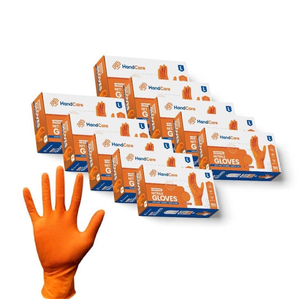 Guantes Desechables para Cuidado de Manos, 8 mil de Espesor en la Palma, Nitrilo, Sin Polvo, Talla L, Paquete de 1000 unidades, Color Naranja - HC-NEOR80LG