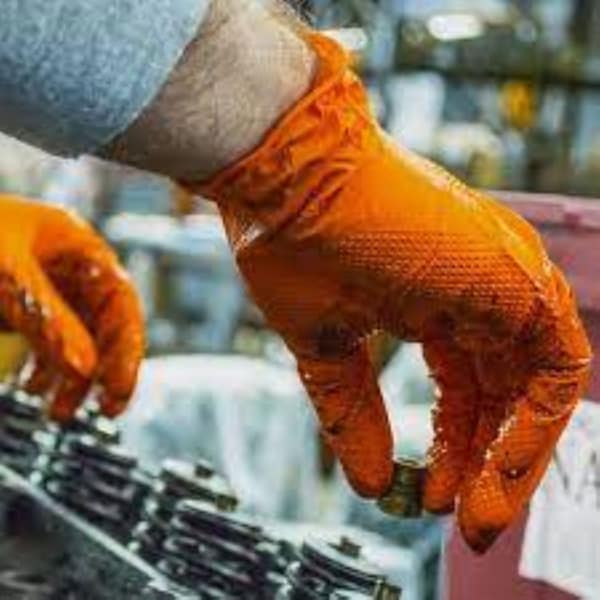 Guantes Desechables para Cuidado de Manos, 8 mil de Espesor en la Palma, Nitrilo, Sin Polvo, Talla L, Paquete de 1000 unidades, Color Naranja - HC-NEOR80LG