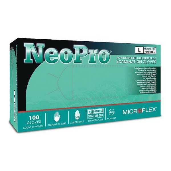 Ansell NPG-888, Guantes desechables para exámenes, 5.1 mil de espesor en la palma, neopreno, sin talco, XS (6), paquete de 100, verde - NPG-888
