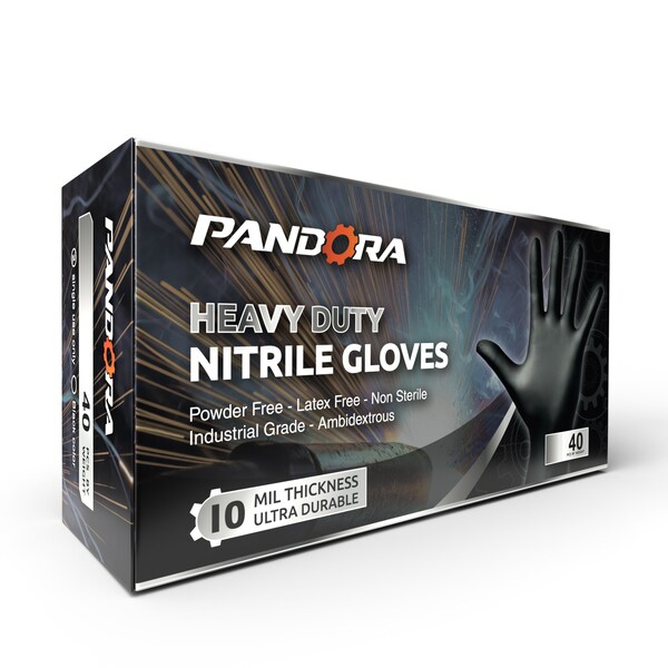 Guantes Desechables de Nitrilo Pandora, Palma de 10 mil, Nitrilo, Sin Polvo, XL, Paquete de 400, Negro - HM2021832004-BK-XL