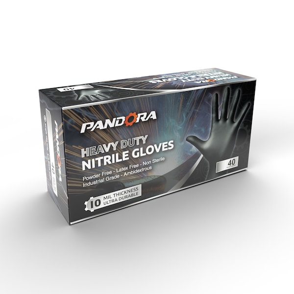 Guantes Desechables de Nitrilo Pandora, Palma de 10 mil, Nitrilo, Sin Polvo, XL, Paquete de 400, Negro - HM2021832004-BK-XL