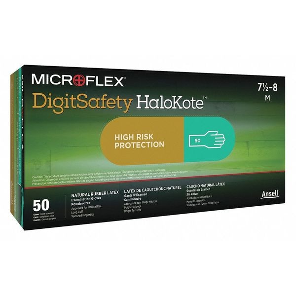 Ansell HaloKote DSK, Guantes de Examen de Látex Robustos, 12.0 mil en la palma, Látex de Caucho Natural, sin Polvo, Talla L, Paquete de 50 - DSK