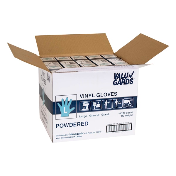 Valugards Valugards P, Guantes Desechables de Vinilo, Vinilo, con Polvo, L, 1000 PK, Transparentes - 304340173