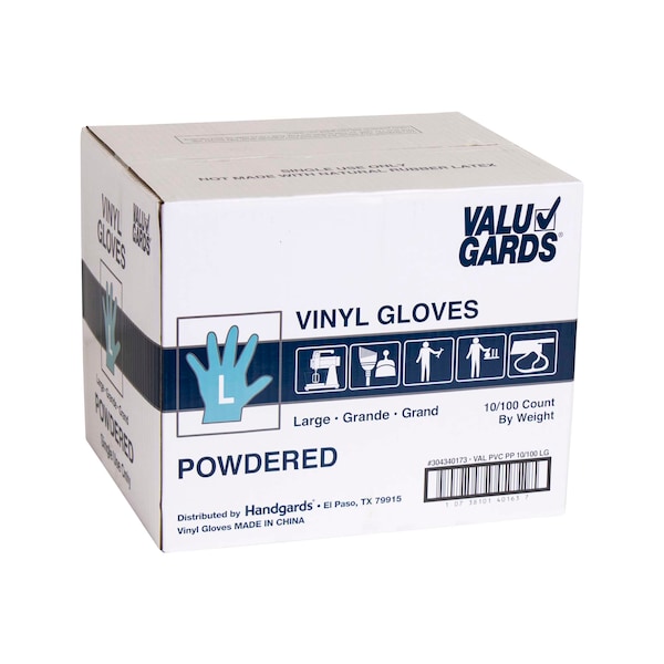 Valugards Valugards P, Guantes Desechables de Vinilo, Vinilo, con Polvo, L, 1000 PK, Transparentes - 304340173