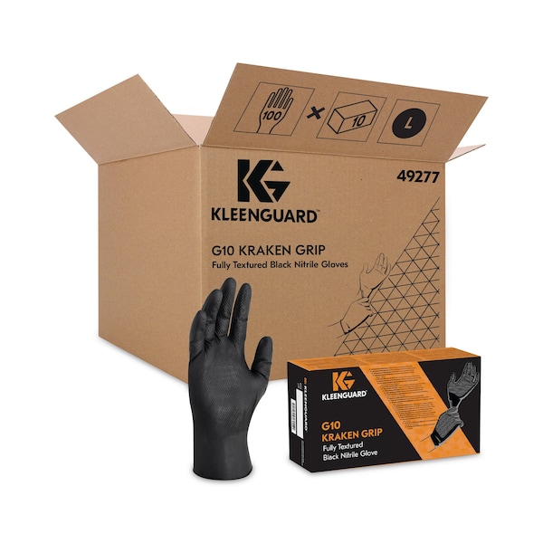 Kleenguard Kraken Grip, Guantes Desechables de Nitrilo, 6 mil de Palma, Nitrilo, 1000 PK, Negro - 49277