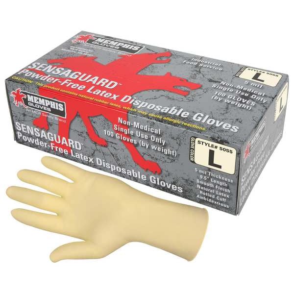 Mcr Safety SensaTouch, Guantes Industriales/Desechables de Grado Alimenticio, Palma de 5 mil, Látex, Sin Polvo, Talla L (9), Paquete de 100 unidades - 5055L