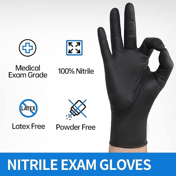 Guantes desechables de nitrilo básicos, palma de 4 mil, nitrilo, sin polvo, tamaño mediano, paquete de 1000, negro - Blk4NitrileMC.