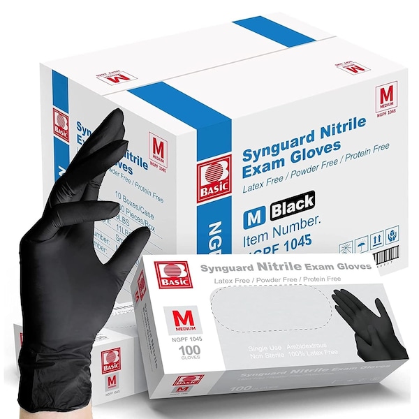 Guantes desechables de nitrilo básicos, palma de 4 mil, nitrilo, sin polvo, tamaño mediano, paquete de 1000, negro - Blk4NitrileMC.
