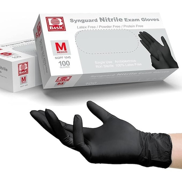 Guantes desechables de nitrilo básicos, palma de 4 mil, nitrilo, sin polvo, tamaño mediano, paquete de 1000, negro - Blk4NitrileMC.