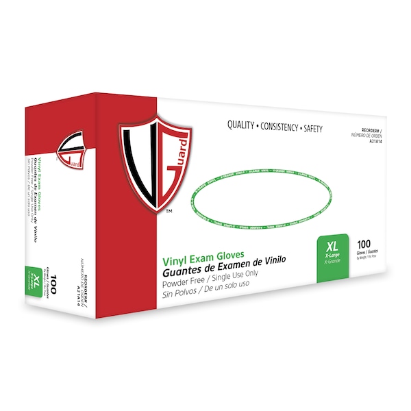 Vguard A21A1, Guantes de Examen de Vinilo, 3 mil de Grosor en la Palma, Vinilo, Sin Polvo, XL, 1000 Piezas, Transparente - A21A14