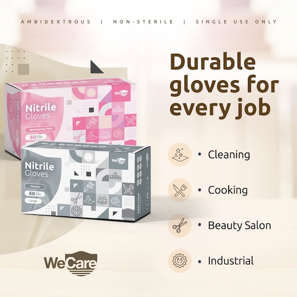Guantes desechables de nitrilo Wecare, nitrilo, sin polvo, M, paquete de 200, rosa brillante - WMN100271