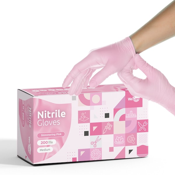 Guantes desechables de nitrilo Wecare, nitrilo, sin polvo, M, paquete de 200, rosa brillante - WMN100271