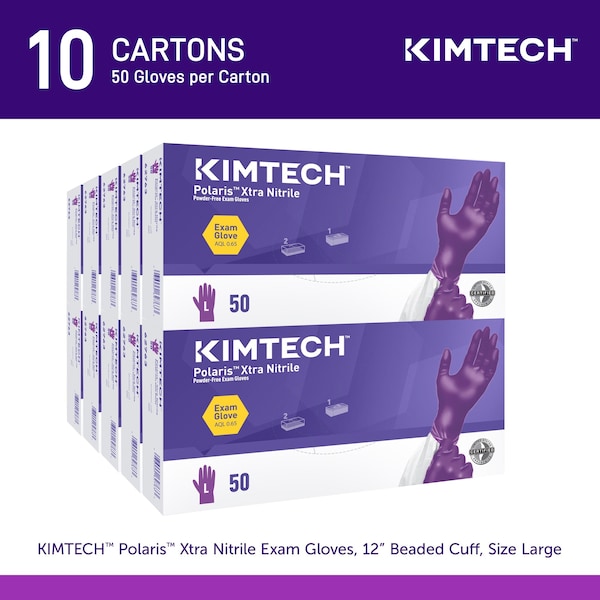 Guantes de examen de nitrilo Kimtech Polaris Xtra, 5.9 Mil, 12 ", L, paquete de 50 - 62763