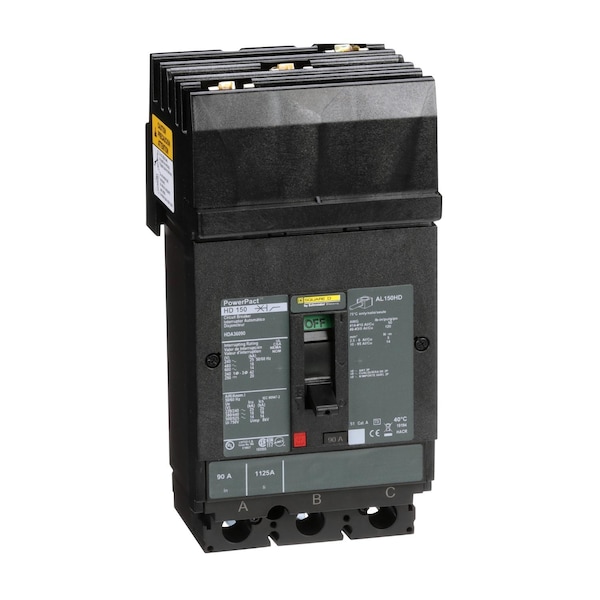 Square D Molded Case Circuit Breaker, HDA Series, 90A, 3 Pole, 600V AC, 25kA at 240V AC - HDA36090
