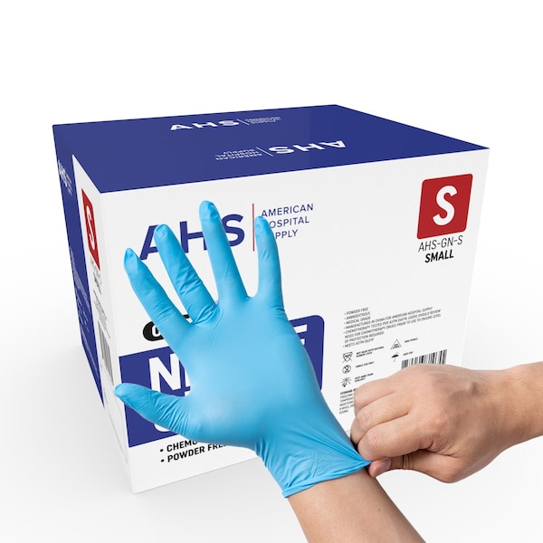Guantes de examen de nitrilo de American Hospital Supply, palma de 3.5 mil, acrílico, sin polvo, talla S, paquete de 1000 unidades, color azul - AHS-GN-S_CS