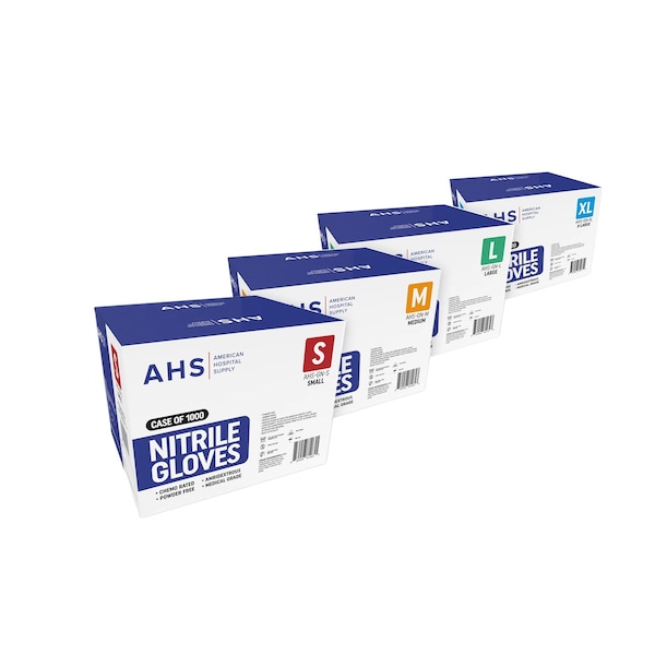 Guantes de examen de nitrilo de American Hospital Supply, palma de 3.5 mil, acrílico, sin polvo, talla S, paquete de 1000 unidades, color azul - AHS-GN-S_CS