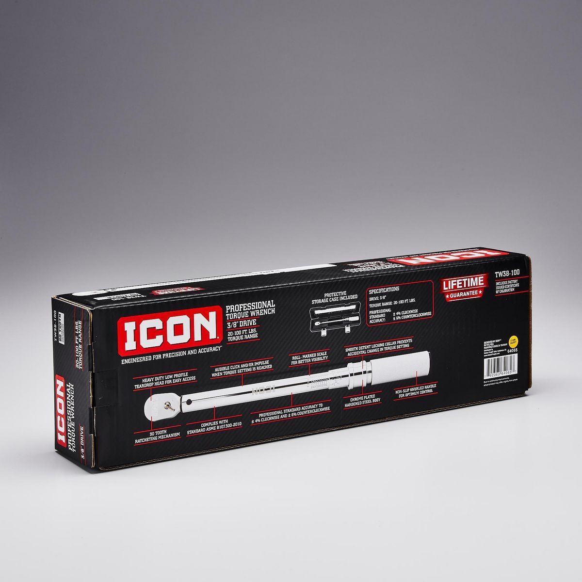 Llave de torsión de clic profesional de 3/8 de pulgada, 20-100 libras-pie - 64065
