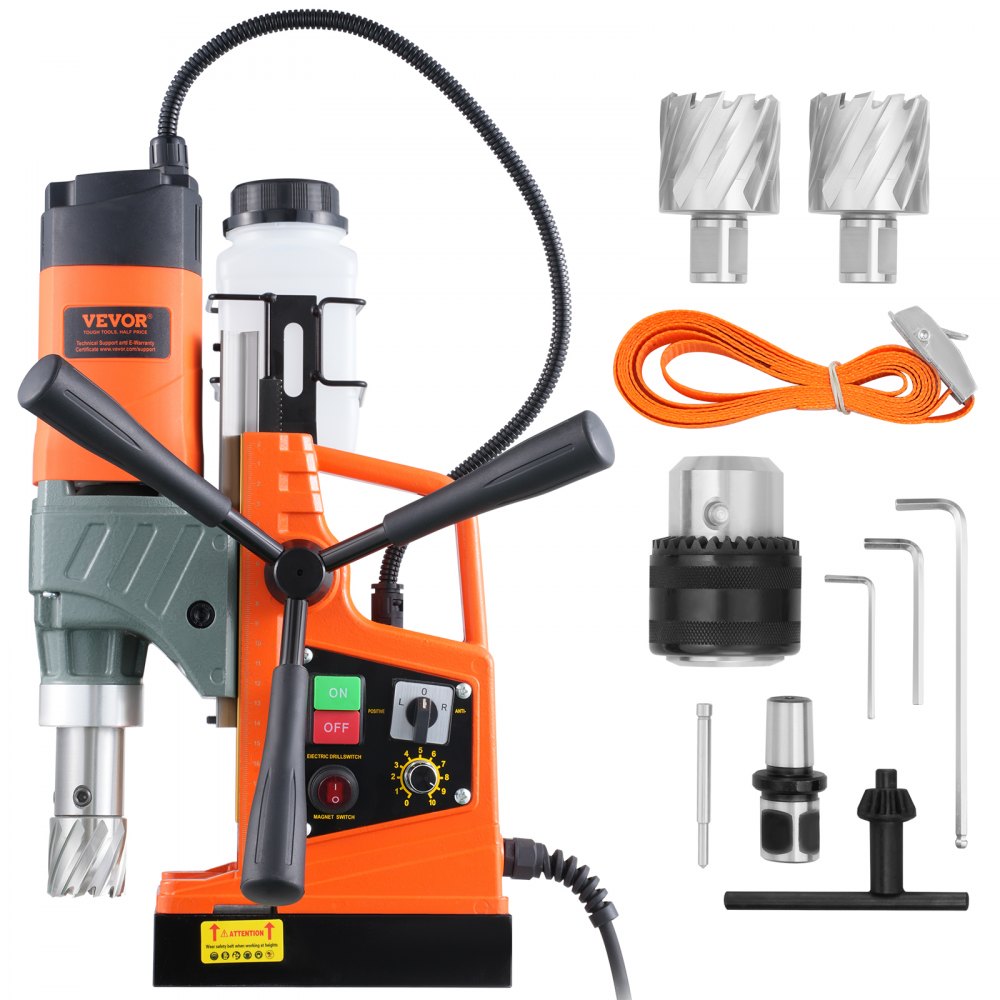 VEVOR Magnetic Drill, 1450W 1.57" Boring Diameter, 12500N 800 RPM Portable Electric Mag Drill Press, with Variable Speed, Drilling Machine for any Surface Home Improvement Industry Railway - CLZTJJTJ240MMCO3GV1