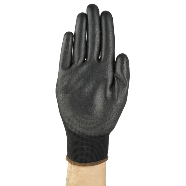 Guantes recubiertos Ansell Hyflex, poliuretano, sumergidos, recubrimiento de palma, nivel de abrasión ANSI 3, color negro, tamaño grande, 1 par - 48-101