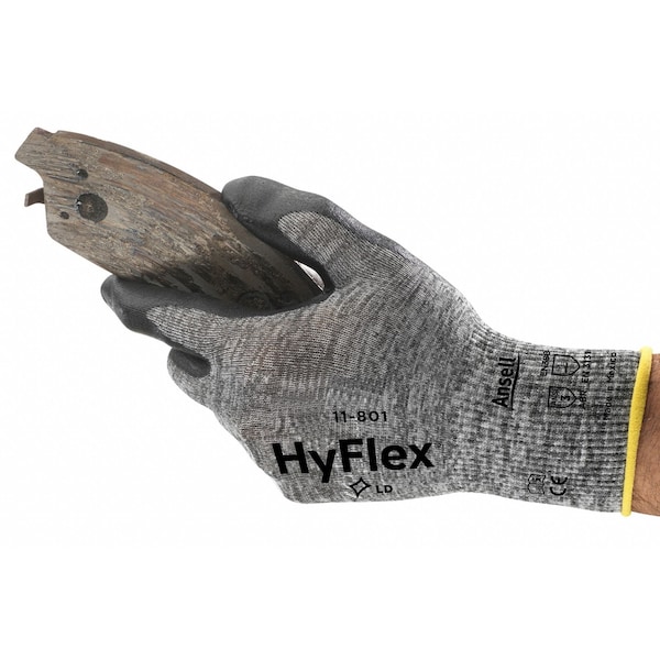 Ansell Hyflex, Guantes recubiertos de nitrilo espumoso, cobertura en la palma, negro, Nivel de abrasión 3, Grande (Talla 9), 1 par - 11-801