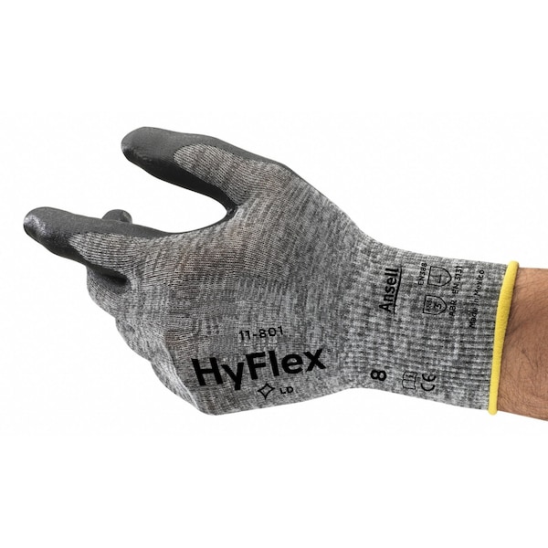 Ansell Hyflex, Guantes recubiertos de nitrilo espumoso, cobertura en la palma, negro, Nivel de abrasión 3, Grande (Talla 9), 1 par - 11-801