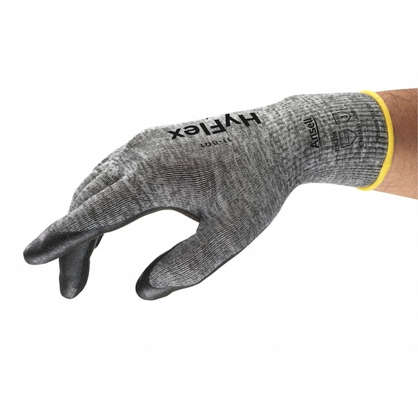 Ansell Hyflex, Guantes recubiertos de nitrilo espumoso, cobertura en la palma, negro, Nivel de abrasión 3, Grande (Talla 9), 1 par - 11-801