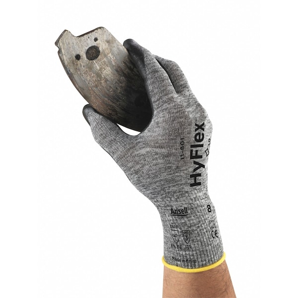 Ansell Hyflex, Guantes recubiertos de nitrilo espumoso, cobertura en la palma, negro, Nivel de abrasión 3, Grande (Talla 9), 1 par - 11-801