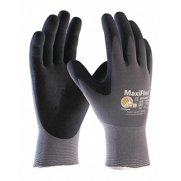 Guantes de tricotado sin costuras MaxiFlex Ultimate de Pip, recubiertos de nitrilo espumado en palma/dedos, negro/gris, talla grande, 1 par - 34-874/L