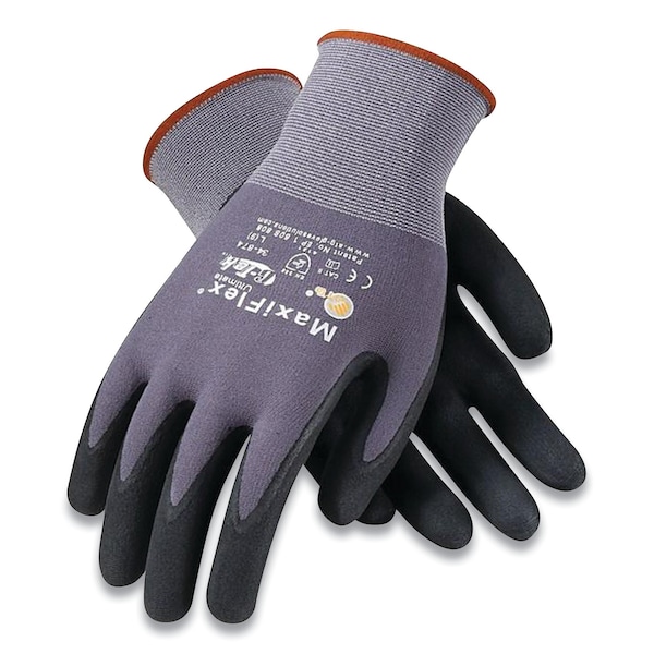 Guantes de Nailon Tejido sin Costuras Maxiflex, Agarre de Microespuma Recubierto de Nitrilo en Palma/Dedos, Talla Mediana, Gris, Par, Paquete de 12 - 34-874/M