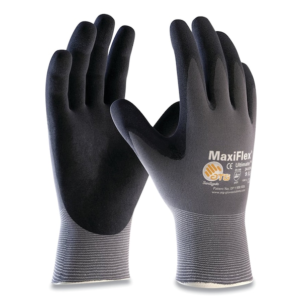 Guantes de Nailon Tejido sin Costuras Maxiflex, Agarre de Microespuma Recubierto de Nitrilo en Palma/Dedos, Talla Mediana, Gris, Par, Paquete de 12 - 34-874/M