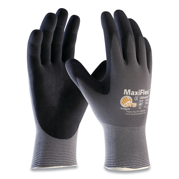 Guantes de Nailon Tejido sin Costuras Maxiflex, Agarre de Microespuma Recubierto de Nitrilo en Palma/Dedos, Talla Mediana, Gris, Par, Paquete de 12 - 34-874/M