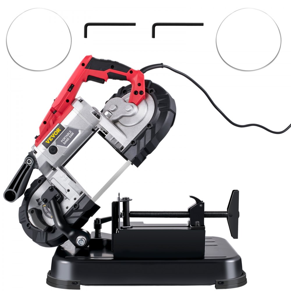 VEVOR Portable Band Saw, 110V Removable Alloy Steel Base Cordless Band Saw, 5 Inch Cutting Capacity Hand held Band Saw,Variable Speed Portable Bandsaw, 10Amp Motor Deep Cut Band saw for Metal Wood - BXSD5INCH110VEXOVV1